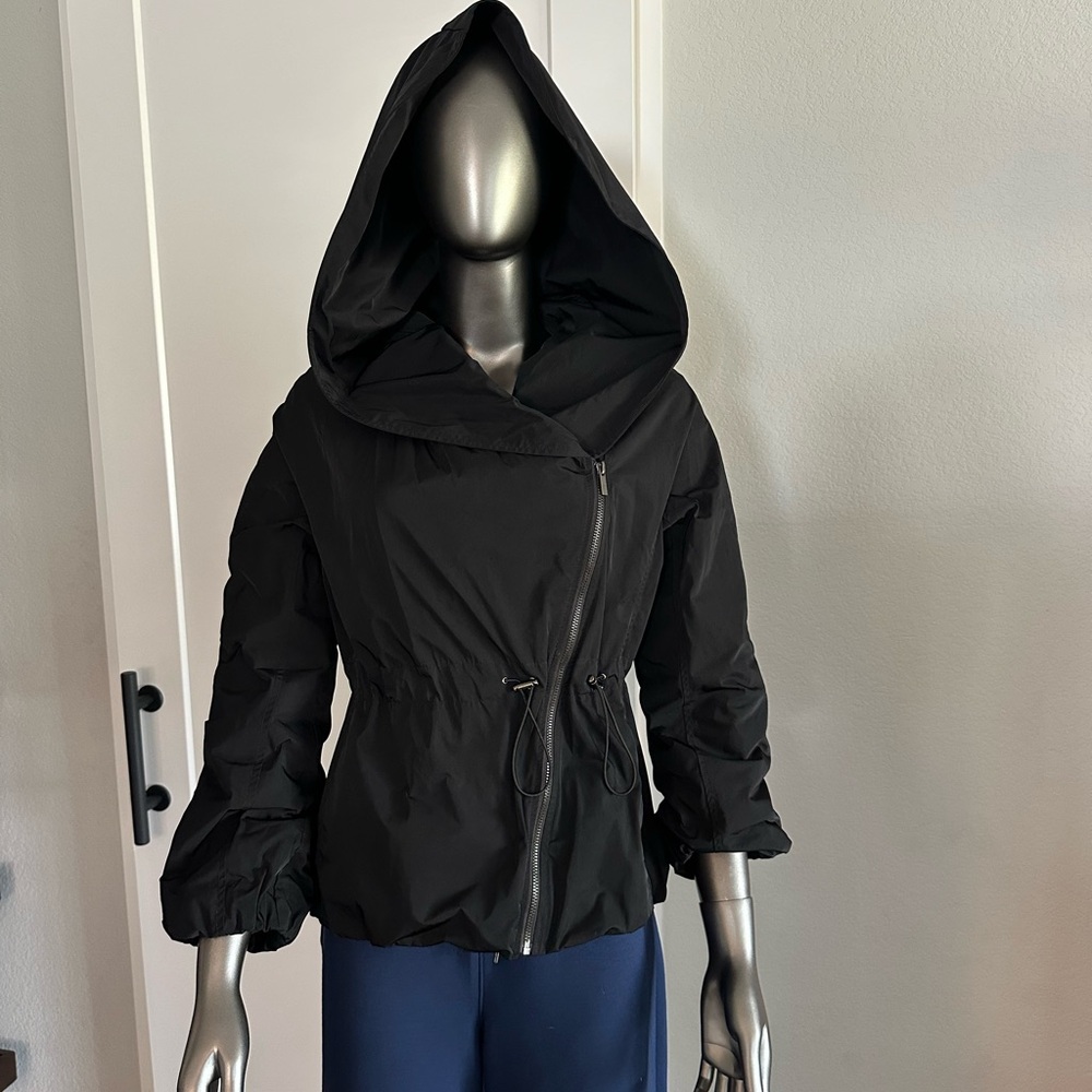 BCBG Max Azria Black Asymmetrical Full Zip Hoodie Jacket Small